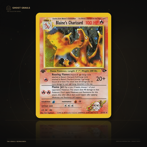 Blaine's Charizard 2/132 Gym Challenge 1st Edition unofficial Pokémon proxy card photo