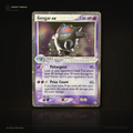 Gengar ex 108/112 EX FireRed and LeafGreen unofficial Pokémon super proxy card on Ghost Grails black and gold display backdrop