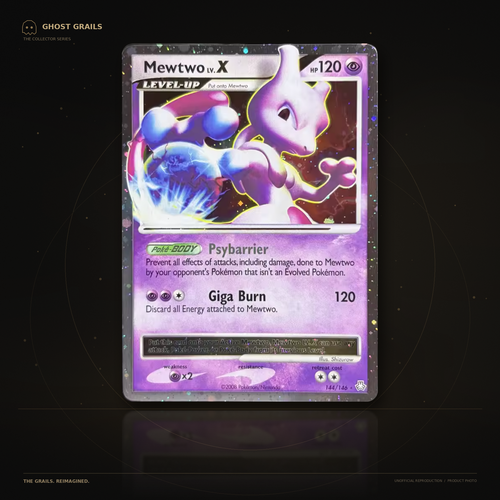 Mewtwo LV.X 144/146 Legends Awakened unofficial Pokémon super proxy card Ghost Grails display photo