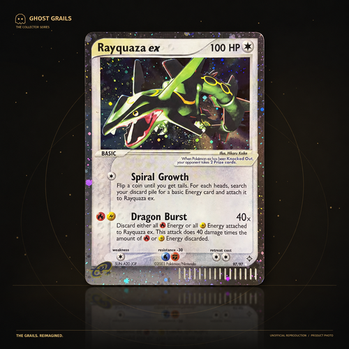 Rayquaza ex 97/97 EX Dragon unofficial Pokémon proxy card Ghost Grails product photograph